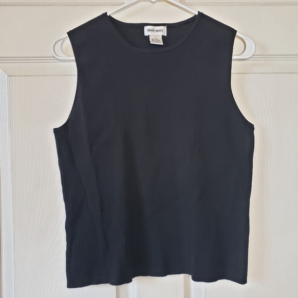 Oliver Perry Black Silk Cotton Blend Ribbed Semi Cropped Tank. Size L - Picture 7 of 7